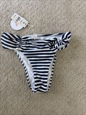 Striped Navy & White Bikini Bottoms PQ SWIM size m. NWT